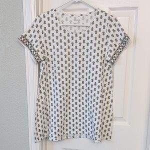 J. Jill White and Brown Floral Short Sleeve Tee